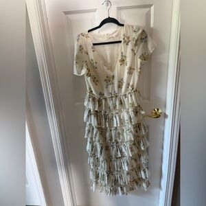 Wayf Cream Floral Tiered Ruffle Midi Dress